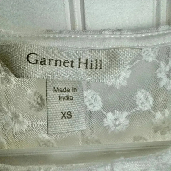 Garnet Hill sheer floral lace white blouse short sleeve no liner size XS M33 - Picture 7 of 9